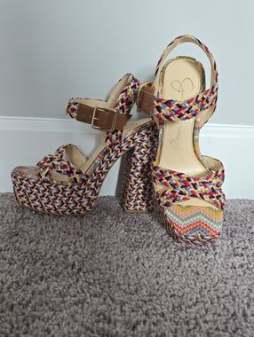 Jessica Simpson Brycen colorful chunky heel weaved shoes-6